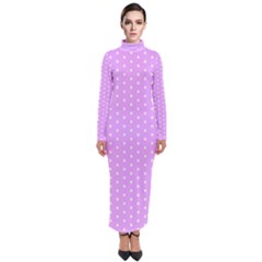 White Polka Dot Pastel Purple Background, Pink Color Vintage Dotted Pattern Turtleneck Maxi Dress by Casemiro