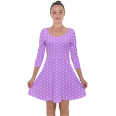 White Polka Dot Pastel Purple Background, Pink Color Vintage Dotted Pattern Quarter Sleeve Skater Dress by Casemiro