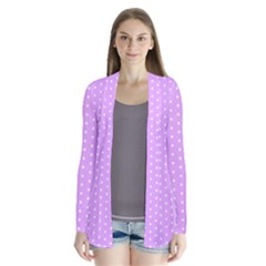 White Polka Dot Pastel Purple Background, Pink Color Vintage Dotted Pattern Drape Collar Cardigan by Casemiro