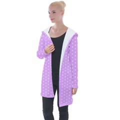 White Polka Dot Pastel Purple Background, Pink Color Vintage Dotted Pattern Longline Hooded Cardigan by Casemiro