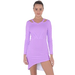 White Polka Dot Pastel Purple Background, Pink Color Vintage Dotted Pattern Asymmetric Cut-out Shift Dress by Casemiro