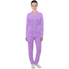 White Polka Dot Pastel Purple Background, Pink Color Vintage Dotted Pattern Casual Jacket And Pants Set by Casemiro