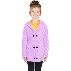 White Polka Dot Pastel Purple Background, Pink Color Vintage Dotted Pattern Kids  Double Breasted Button Coat by Casemiro