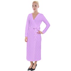 White Polka Dot Pastel Purple Background, Pink Color Vintage Dotted Pattern Velvet Maxi Wrap Dress by Casemiro