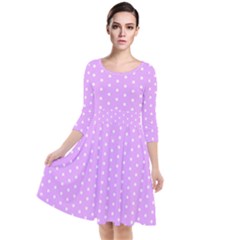 White Polka Dot Pastel Purple Background, Pink Color Vintage Dotted Pattern Quarter Sleeve Waist Band Dress by Casemiro