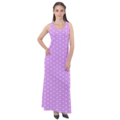 White Polka Dot Pastel Purple Background, Pink Color Vintage Dotted Pattern Sleeveless Velour Maxi Dress by Casemiro