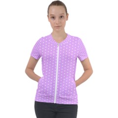 White Polka Dot Pastel Purple Background, Pink Color Vintage Dotted Pattern Short Sleeve Zip Up Jacket by Casemiro