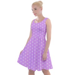 White Polka Dot Pastel Purple Background, Pink Color Vintage Dotted Pattern Knee Length Skater Dress by Casemiro