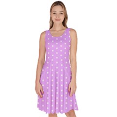 White Polka Dot Pastel Purple Background, Pink Color Vintage Dotted Pattern Knee Length Skater Dress With Pockets by Casemiro