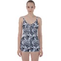 Black and white leafs pattern, tropical jungle, nature themed Tie Front Two Piece Tankini View1