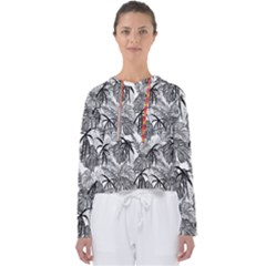 Black And White Leafs Pattern, Tropical Jungle, Nature Themed Women s Slouchy Sweat by Casemiro