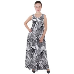 Black And White Leafs Pattern, Tropical Jungle, Nature Themed Empire Waist Velour Maxi Dress by Casemiro