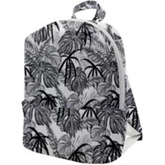 Black And White Leafs Pattern, Tropical Jungle, Nature Themed Zip Up Backpack by Casemiro