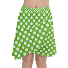 Pastel Green Lemon, White Polka Dots Pattern, Classic, Retro Style Chiffon Wrap Front Skirt by Casemiro