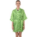 Pastel green lemon, white polka dots pattern, classic, retro style Half Sleeve Satin Kimono  View1