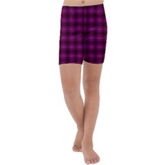 Dark Purple, Violet Tartan, Buffalo Plaid Like Pattern Kids  Lightweight Velour Capri Yoga Leggings by Casemiro