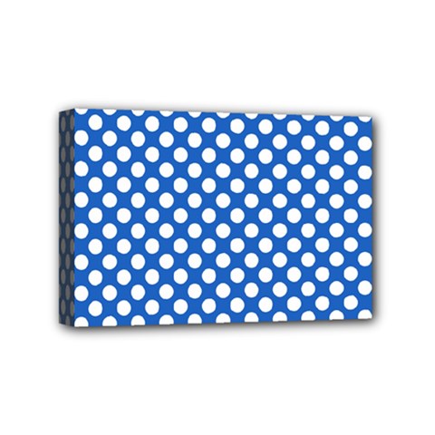 Pastel Blue, White Polka Dots Pattern, Retro, Classic Dotted Theme Mini Canvas 6  X 4  (stretched) by Casemiro