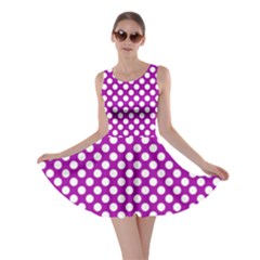 White And Purple, Polka Dots, Retro, Vintage Dotted Pattern Skater Dress by Casemiro