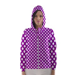 White And Purple, Polka Dots, Retro, Vintage Dotted Pattern Women s Hooded Windbreaker by Casemiro