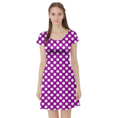 White And Purple, Polka Dots, Retro, Vintage Dotted Pattern Short Sleeve Skater Dress by Casemiro