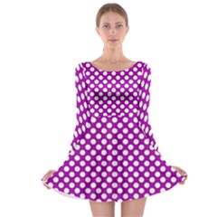 White And Purple, Polka Dots, Retro, Vintage Dotted Pattern Long Sleeve Skater Dress by Casemiro