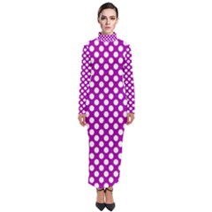 White And Purple, Polka Dots, Retro, Vintage Dotted Pattern Turtleneck Maxi Dress by Casemiro