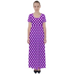 White And Purple, Polka Dots, Retro, Vintage Dotted Pattern High Waist Short Sleeve Maxi Dress by Casemiro