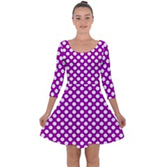 White And Purple, Polka Dots, Retro, Vintage Dotted Pattern Quarter Sleeve Skater Dress by Casemiro