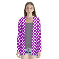 White And Purple, Polka Dots, Retro, Vintage Dotted Pattern Drape Collar Cardigan by Casemiro