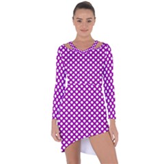 White And Purple, Polka Dots, Retro, Vintage Dotted Pattern Asymmetric Cut-out Shift Dress by Casemiro