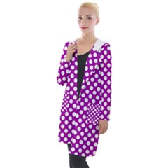 White And Purple, Polka Dots, Retro, Vintage Dotted Pattern Hooded Pocket Cardigan by Casemiro