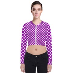 White And Purple, Polka Dots, Retro, Vintage Dotted Pattern Long Sleeve Zip Up Bomber Jacket by Casemiro