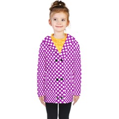 White And Purple, Polka Dots, Retro, Vintage Dotted Pattern Kids  Double Breasted Button Coat by Casemiro