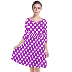 White And Purple, Polka Dots, Retro, Vintage Dotted Pattern Quarter Sleeve Waist Band Dress by Casemiro