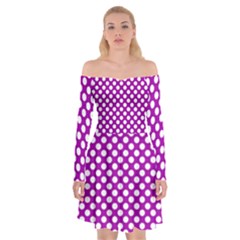 White And Purple, Polka Dots, Retro, Vintage Dotted Pattern Off Shoulder Skater Dress by Casemiro