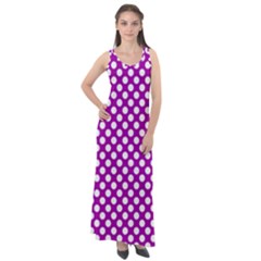 White And Purple, Polka Dots, Retro, Vintage Dotted Pattern Sleeveless Velour Maxi Dress by Casemiro