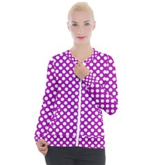 White And Purple, Polka Dots, Retro, Vintage Dotted Pattern Casual Zip Up Jacket by Casemiro