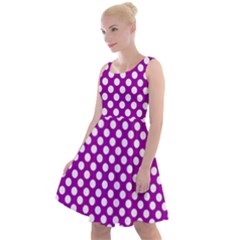 White And Purple, Polka Dots, Retro, Vintage Dotted Pattern Knee Length Skater Dress by Casemiro