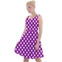 White and purple, polka dots, retro, vintage dotted pattern Knee Length Skater Dress View1