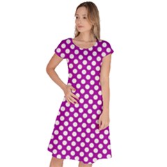 White And Purple, Polka Dots, Retro, Vintage Dotted Pattern Classic Short Sleeve Dress by Casemiro