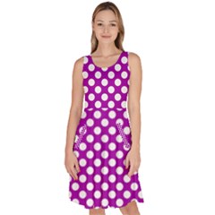 White And Purple, Polka Dots, Retro, Vintage Dotted Pattern Knee Length Skater Dress With Pockets by Casemiro