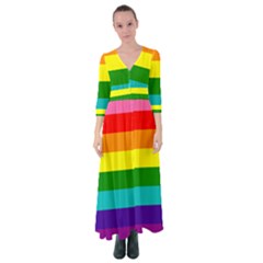 Original 8 Stripes Lgbt Pride Rainbow Flag Button Up Maxi Dress by yoursparklingshop