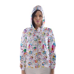 Colorful Palms, Hand Print Pattern, Rainbow Colors Palette Women s Hooded Windbreaker by Casemiro