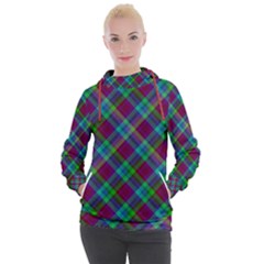 Purple, Green Tartan, Retro Buffalo Plaid Pattern, Classic Tiled Theme Women s Hooded Pullover by Casemiro