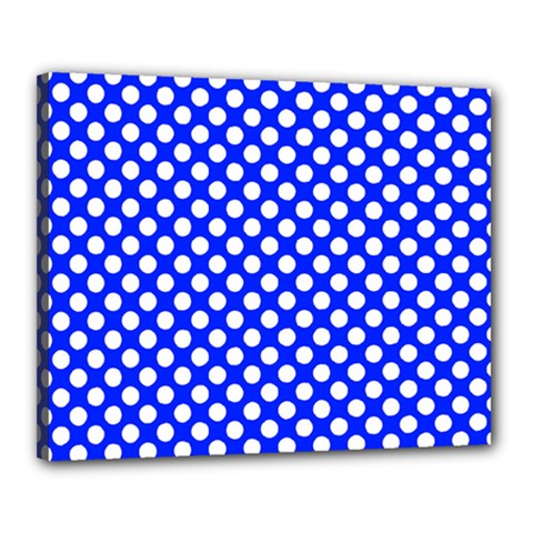 Dark Blue And White Polka Dots Pattern, Retro Pin-up Style Theme, Classic Dotted Theme Canvas 20  X 16  (stretched) by Casemiro