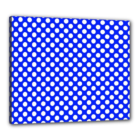 Dark Blue And White Polka Dots Pattern, Retro Pin-up Style Theme, Classic Dotted Theme Canvas 24  X 20  (stretched) by Casemiro