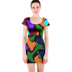 Trippy Paint Splash, Asymmetric Dotted Camo In Saturated Colors Short Sleeve Bodycon Dress by Casemiro