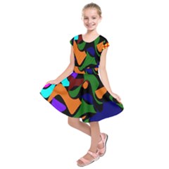 Trippy Paint Splash, Asymmetric Dotted Camo In Saturated Colors Kids  Short Sleeve Dress by Casemiro