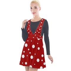 Mushroom Pattern, Red And White Dots, Circles Theme Plunge Pinafore Velour Dress by Casemiro