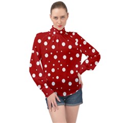 Mushroom Pattern, Red And White Dots, Circles Theme High Neck Long Sleeve Chiffon Top by Casemiro